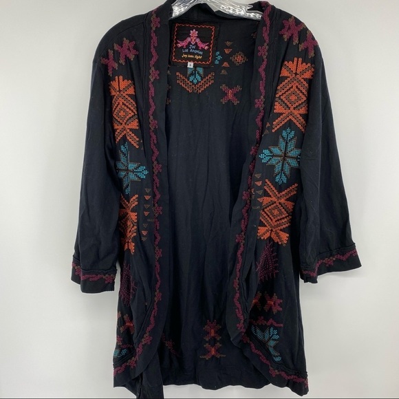 Johnny Was Sz Small Black Embroidered Open Front Shrug Tunic - Picture 5 of 11